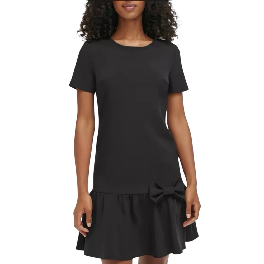 Karl Lagerfeld Paris Black Bow Ruffle Hem Shift Dress Size 10 NWT